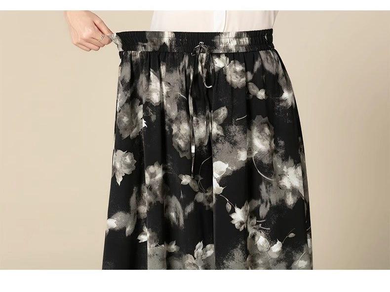 Women's 2026 Summer High-Waisted Wide-Leg Pants Skirt - Breathable, Printed, Slimming, Loose-Fit, Nine-Point Length