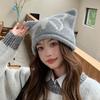 Wool warm hat autumn and winter women ins wool hat butterfly curled edge cat ear pullover cold hat fashion knitted hat tide
