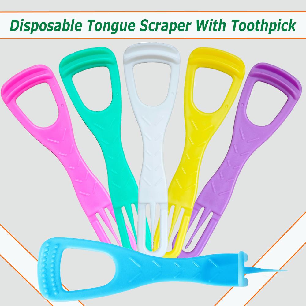 18Pcs Disposable Tongue Scraper With Dental Picks Double Side Cleaning Travel Oral Care Bpa Free Plastic Hygiene