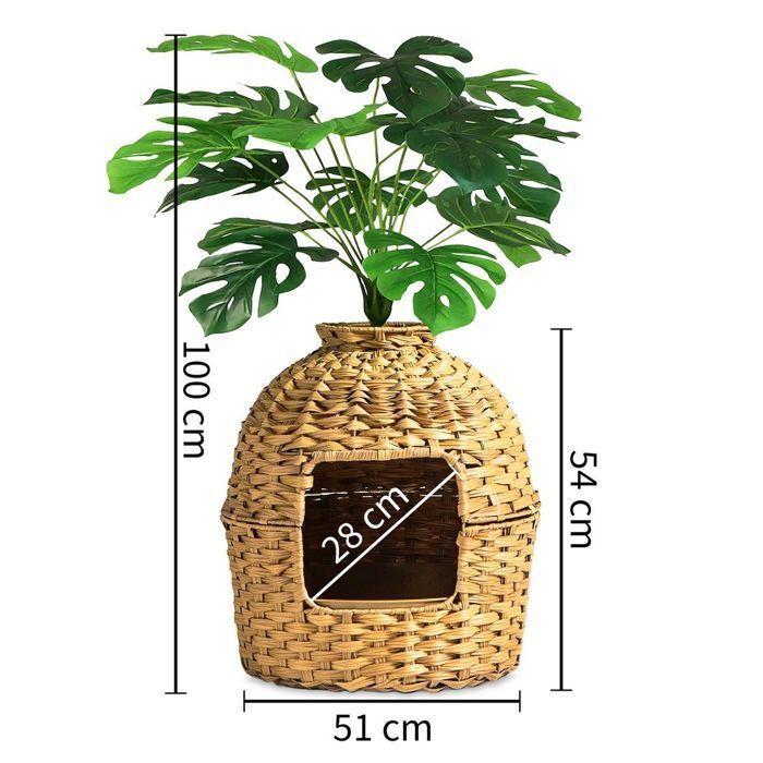Kuwerka dla kota - CT03 Divit - Wygląd brązowego rattanu - Zintegrowana sztuczna roślina - Wyjmowana tacka