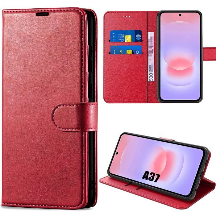 Coque pour Samsung Galaxy A37 5G, Protection Flip Case Anti-Rayures Antichoc Cuir Synthétique Rouge