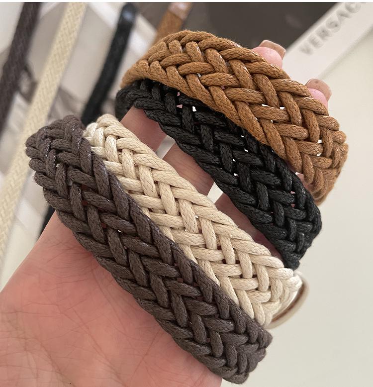 Women's Woven Leather Belt – Simple, Casual, Versatile Korean Style for Jeans