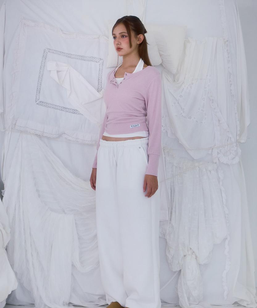 ROSEFRANTZ Eyelet Henley-Neck Long Sleeve [Pink]