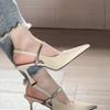 Back strap black pointed high heels spring and summer single shoes sandals women's black