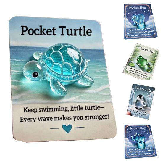 Pocket Hug Animal Resin Mini Animal Pocket Hug Token with Card Emotional Support Turtle Miniature Encouragement Gift for Christmas Birthday