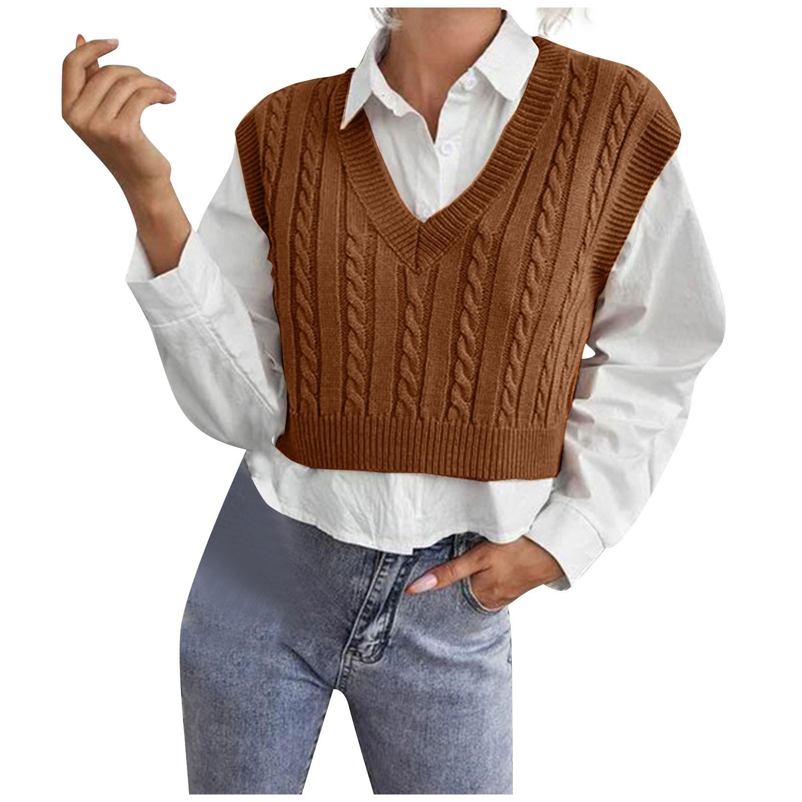 

Женская повседневная пуловерная рубашка с v-образным вырезом, цветной свитер без рукавов, жилет XXL коричневый