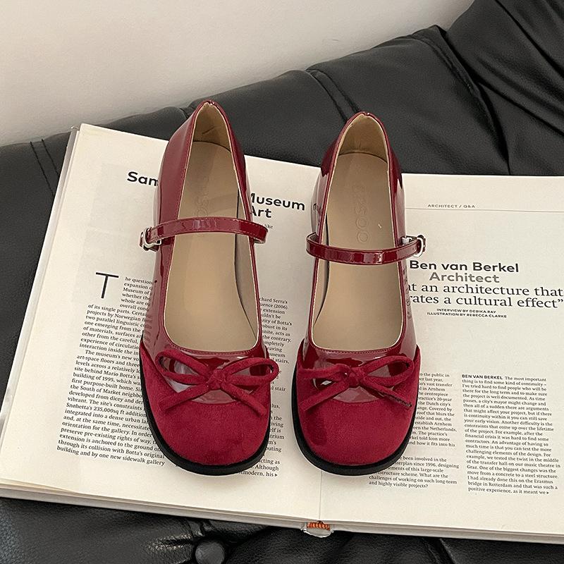 

Туфли Мэри Джейн на толстом каблуке с ретро цветовой гаммой, женские весенние туфли на высоком каблуке с ремешком и бантом 40 бордовый