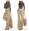 Women's Khaki Micro-Flared Casual Pants - Loose Fit, Autumn Retro Slimming Jeans