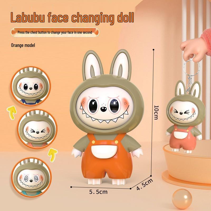 La Bu Face-Changing Doll Keychain: Trendy Cartoon Gift & Creative Decompression Toy Pendant