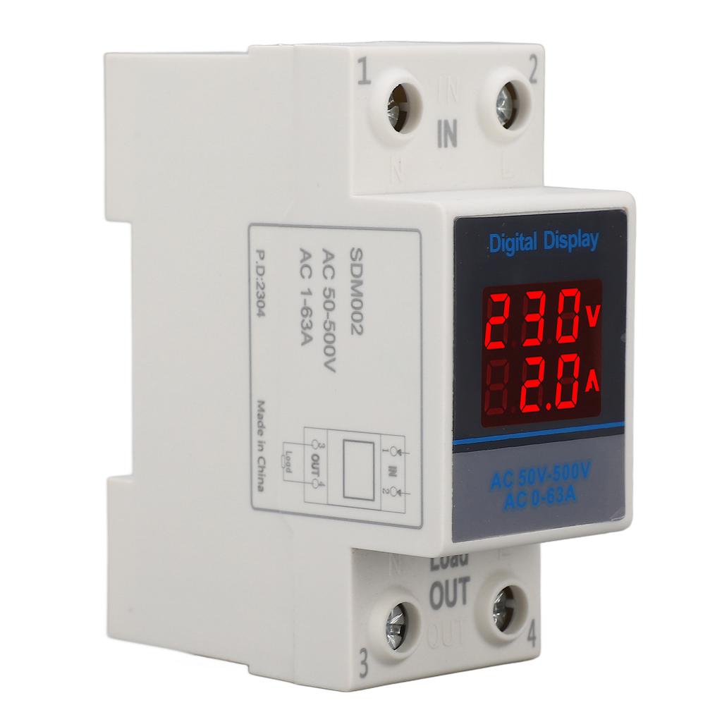 Voltage Current Meter Din Rail Double Display Display Monitor Single Phase Household with
