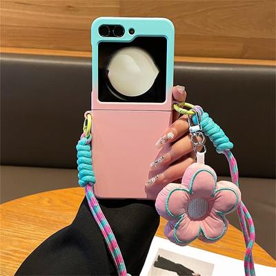 Korean Cute Gradient Flower Crossbody Lanyard Rope Case for Samsung Galaxy Z Flip5 5G Zflip3 Flip 4 Back Protection Cover