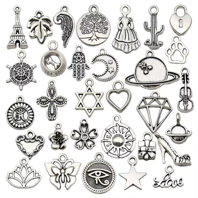 Tibetan Silver Accessories and Accessories Mixed with Silver Plated Flower Pendants Handmade DIY Material Package Bead Beads