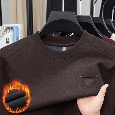 Men's Winter Plus Velvet Thick Warm Round Neck Hoodie - Casual and Versatile Base Layer Top