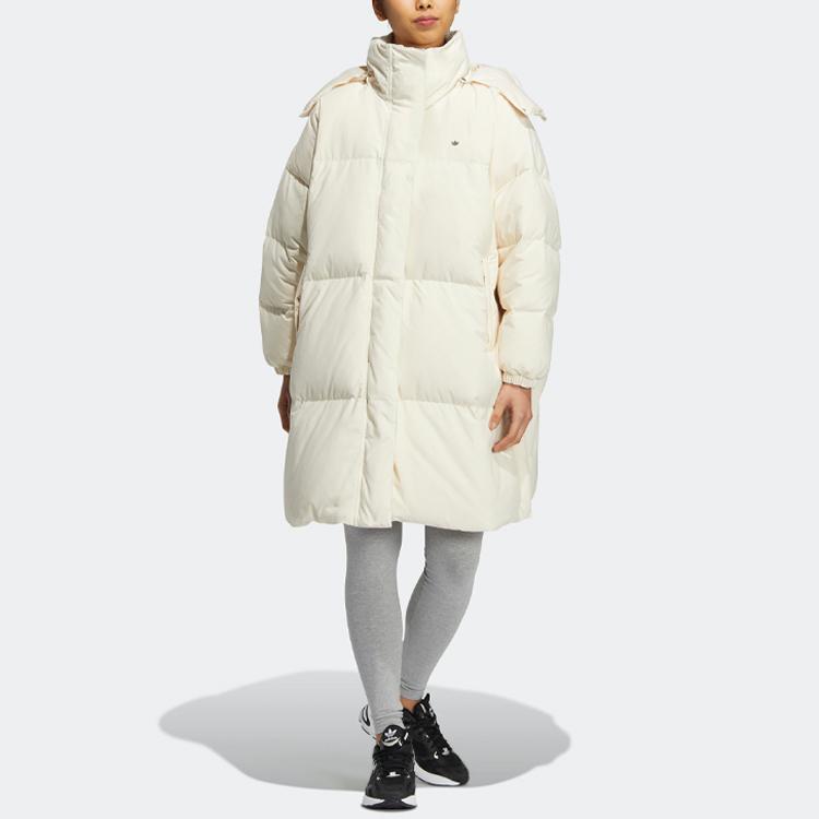 adidas Originals Premium Down Long Hooded Puffer Coat With Embroidered Logo Women Outerwear White HS9529
