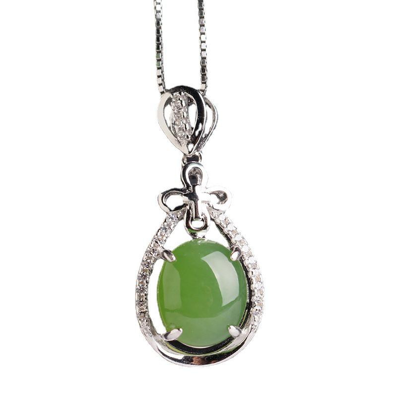 Certified 925 Sterling Silver Jade Necklace with Hollow Jasper Pendant - Elegant Gift for Mom