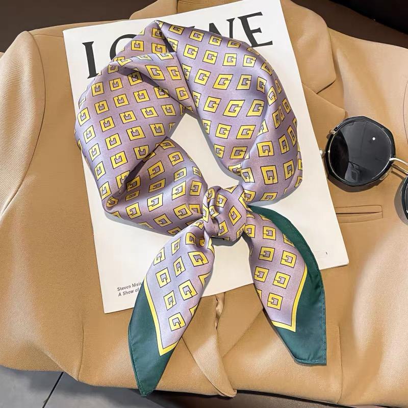 68Cm Letter G Silk Scarf For Women Imitation Silk Fashion Simple Headwear Bag Decoration Clothing Square Scarf
