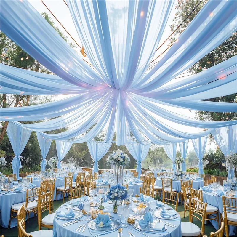 White Wedding Dress Ceiling Drapes Roof Canopy Decor Draping Fabric Chiffon Curtain for Wedding Ceremony Stage Hotel Decoration