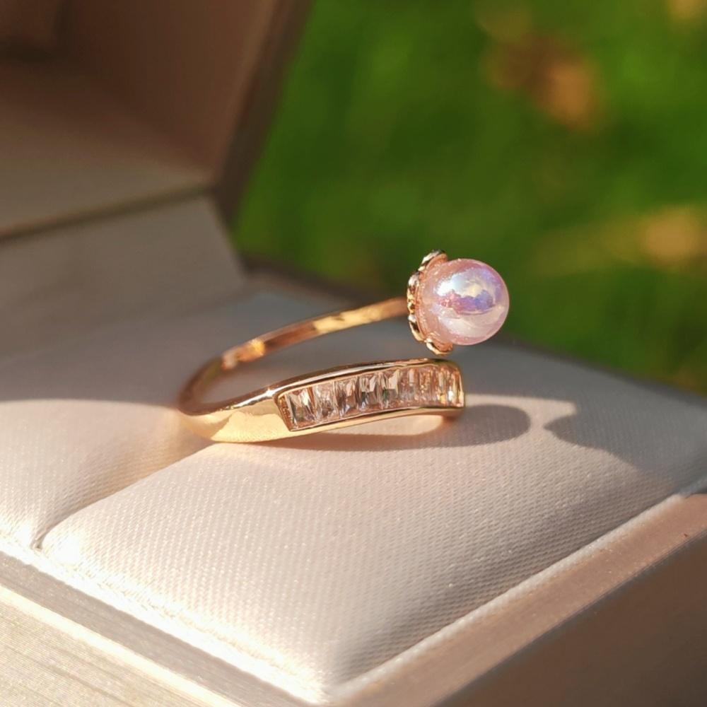 1 Piece Fashion Purple Imitation Pearl Small Flowers Opening Adjustable Rings for Women Cubic Zirconia Ring Jewelry Wedding Party Accessories