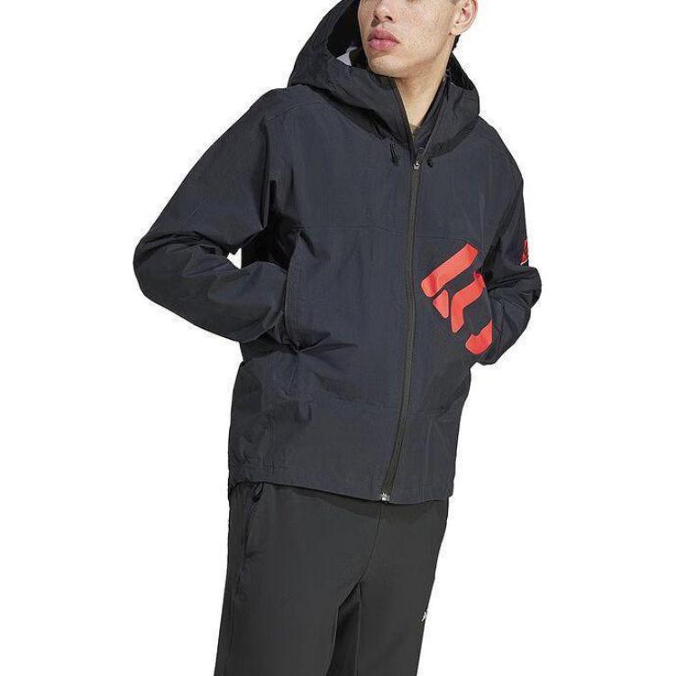 Adidas Printed Hooded Zip-Up Casual Long Sleeve Jacket Men jackets Black IP1437