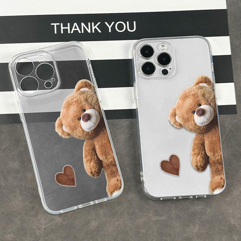 Love Bear Pattern Transparent Phone Case Suitable for iPhone 17 16 15 14 13 12 11 Pro/Max/Plus Anti Drop and Anti Shock