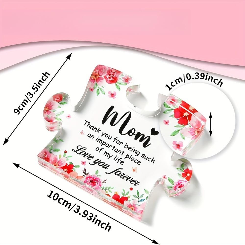 Art Deco Puzzle Piece Plaque with Floral Design - Collectible Figurine for Mom, Love & Appreciation Message, Ideal for Mother's Day, Thanksgiving, Val