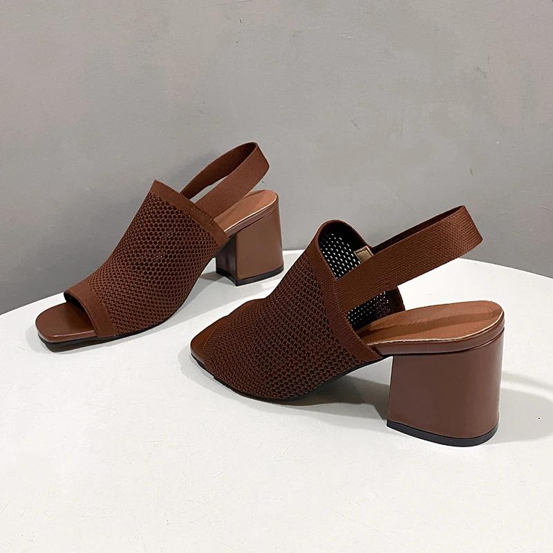 Fashion 2025Summer Elegant Sandals with Fine Mesh Breathable Upper, New Elastic Back Strap for Women, Korean Version Casual Sandals