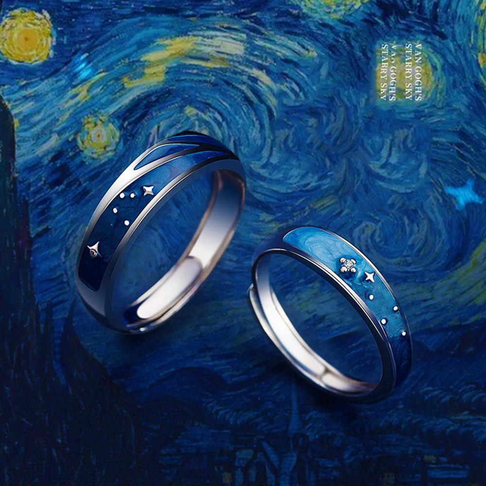 2 Pieces/Set Copper Color Couple Rings Fashion Wedding Bride Bridegroom Jewelry Starry Sky Rings Anniversary For Best Friends