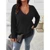 New V Neck Long Sleeve Casual Plus Size Loose Blouse Solid Color Women Large Casual Office Fashion Elegant Long Sleeve Tos Pit Strip Tshirt Clothes