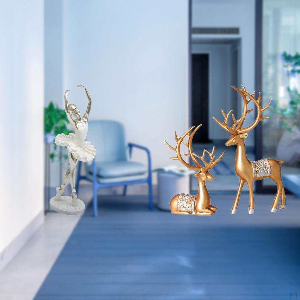 Creative Modern Dancing Girl Figurine European Reindeer Statues Collectable Craft Art Sculpture for