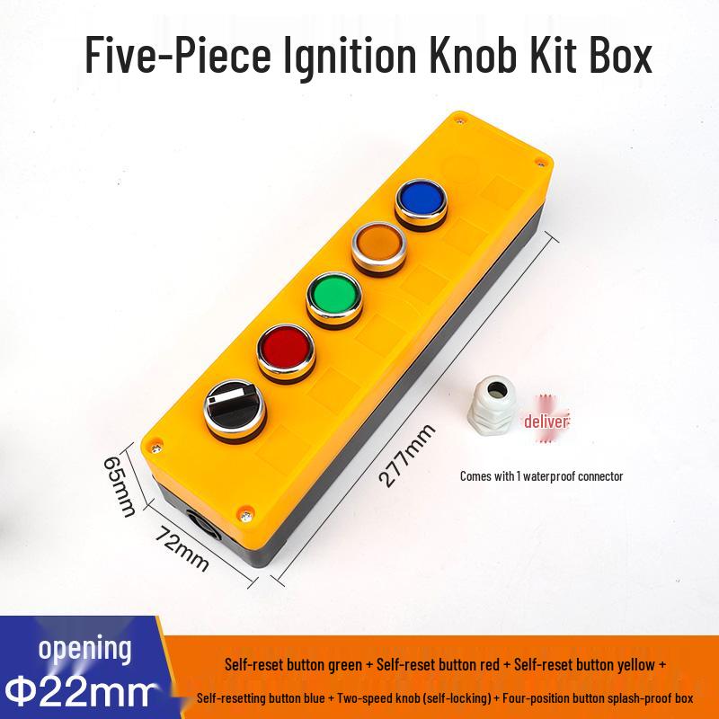 22mm Waterproof 220V Button Switch Combo: Start/Stop/Emergency Stop/Power Indicator Light