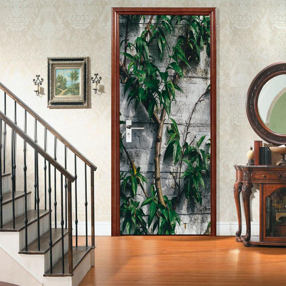 3D Door Mural Sticker Peel and Stick Door Wallpaper Golden Buddha Castle Moon Mermaid Flower Home Decor Removable