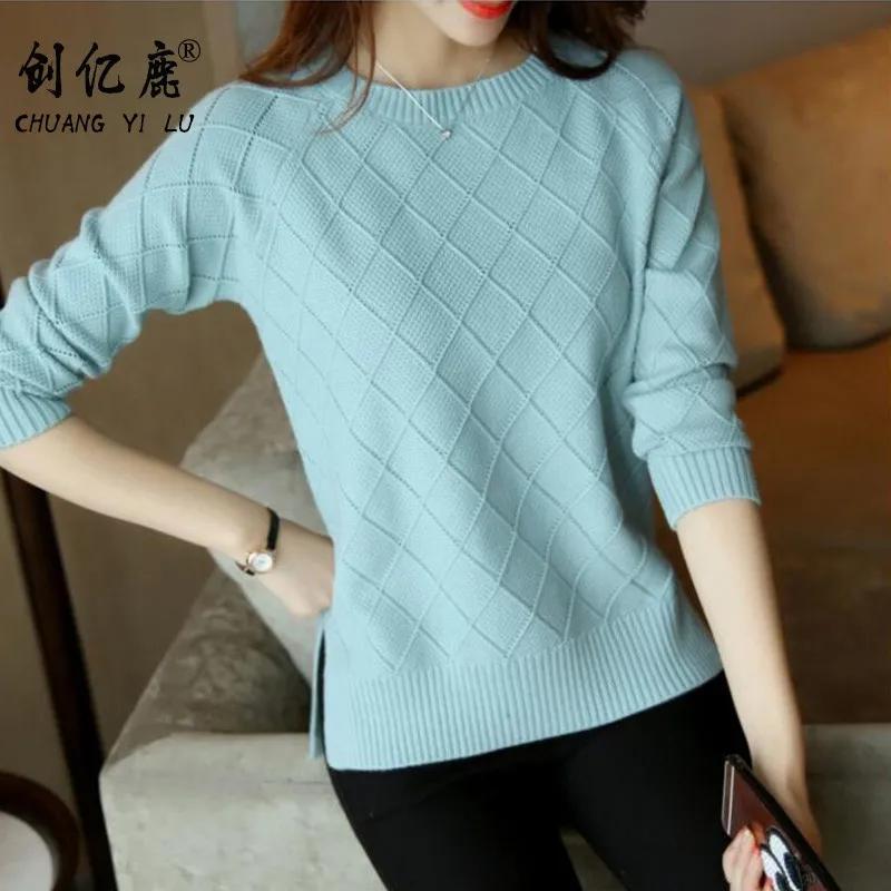 

Женский осенний однотонный свитер с круглым вырезом, узкий свитер с длинными рукавами, вязаный свитер XS