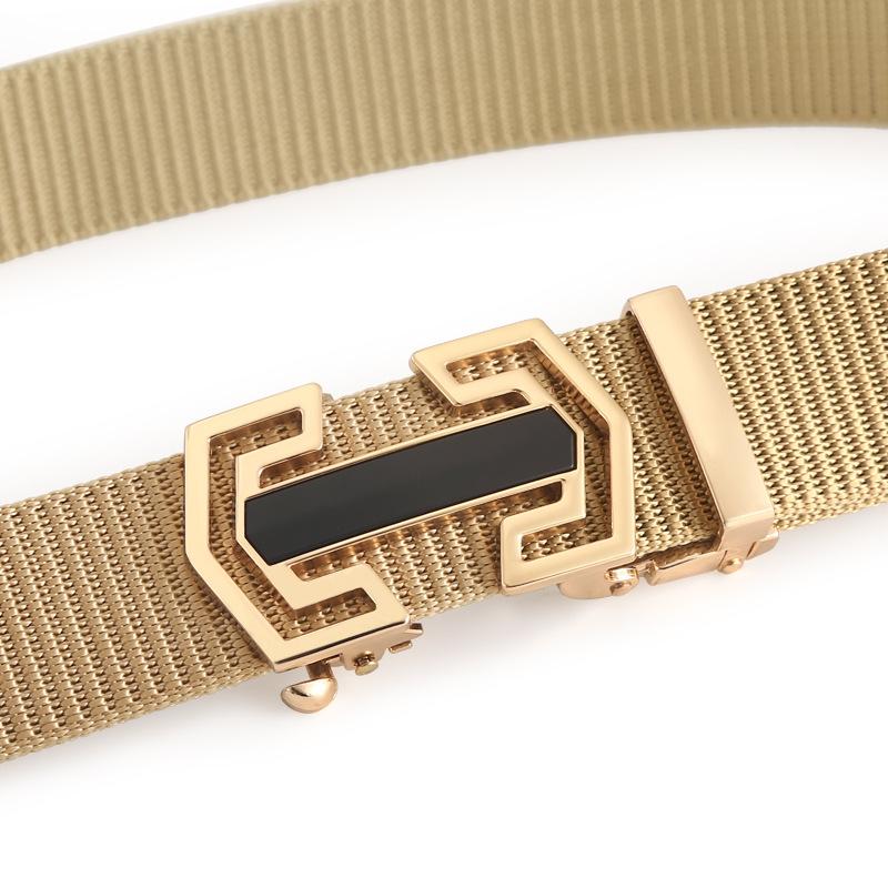 Belt Men'S Automatic Button Head Canvas Belt Medium Green Business Casual Simple Jeans Belt