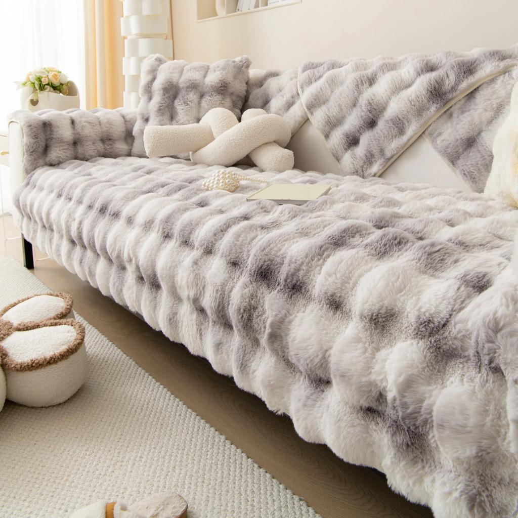 Thicken Imitation Rabbit Fur Plush Sofa Slipcover Non-Slip Soft Sofa Towel Couch Cushion Cover For Living Room Modern Home Decor