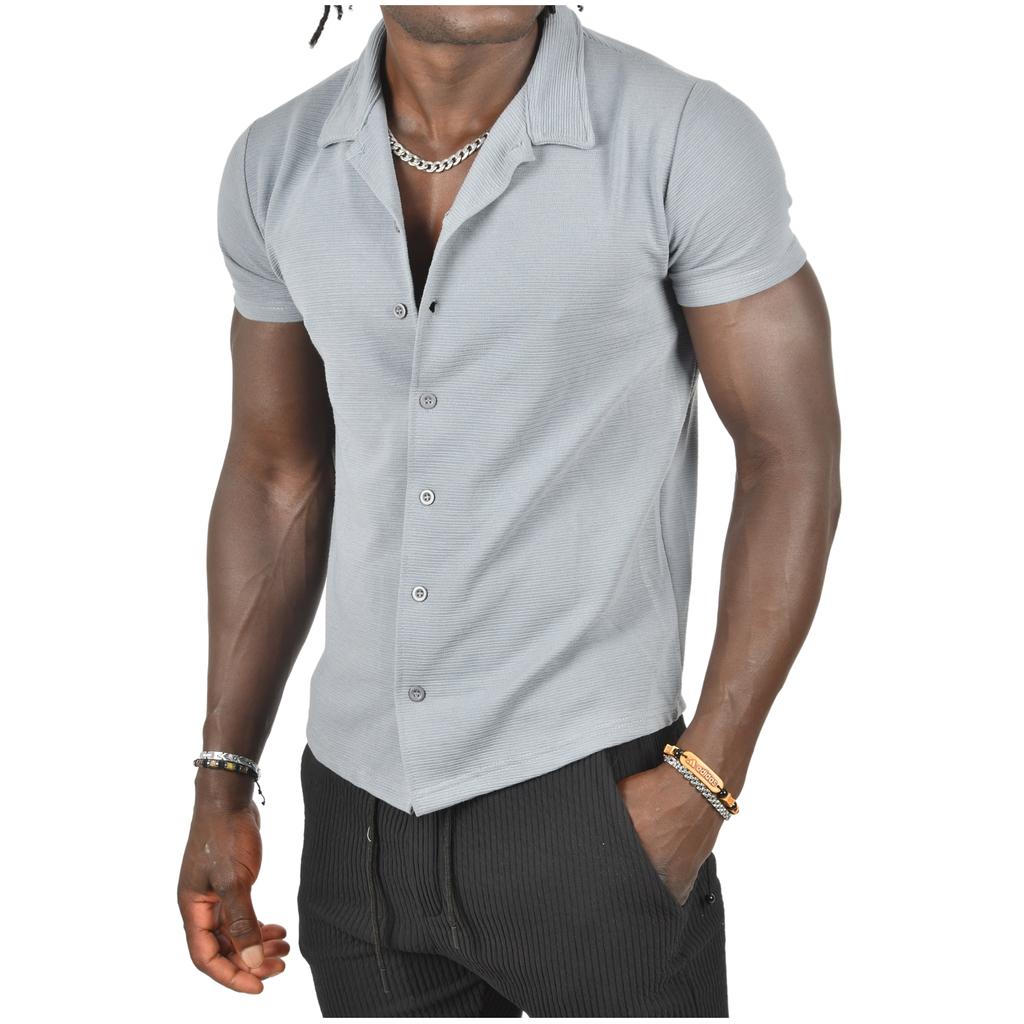 DeepSEA Slim Fit Lycra Horizontal Stripe Patterned Short Sleeve Shirt 2403241