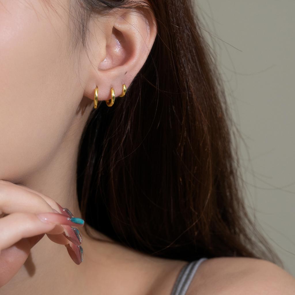 925 Sterling Silver Gold Tiny Hoop Earrings , Minimalist Small Huggie Earrings for Women Men, Dainty Stackable Circle Ear Hoops