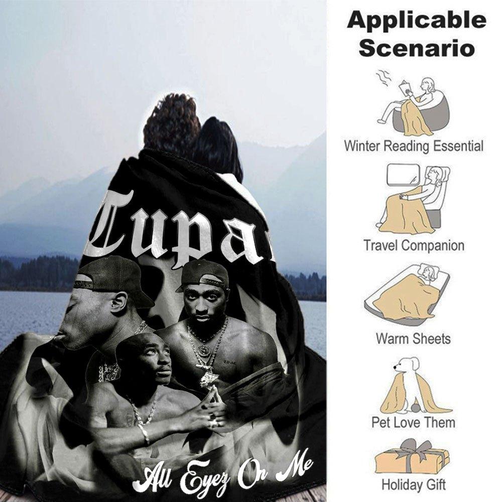 1pc 2Pac Hip Hop Blanket Soft Lightweight All Season Multi Purpose Throw for Sofa, Bed, Office & Picnics, French Style with Iconic Album Art & Quotes
