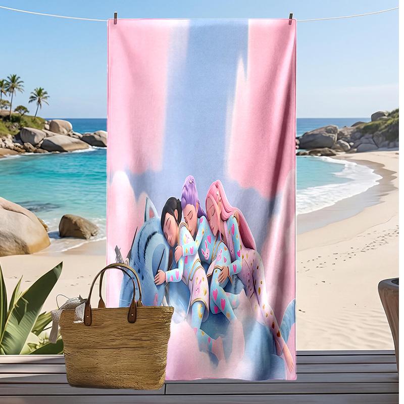 Kpop Demon Hunters Printed Beach Towel, Large Absorbent Quick Dry Towel for Summer Outdoor Swimming