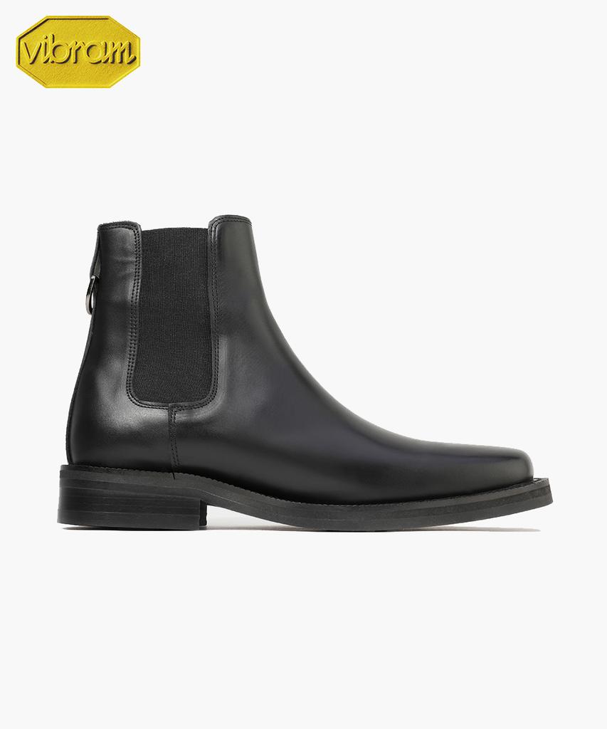 Firenze Atelier [Vibram] Minimal Square Toe Standard Rubber Sole Chelsea Boots 9410 [Black Fg]