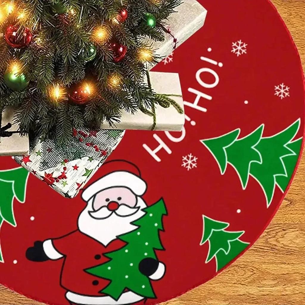 60/70/90cm Christmas Tree Skirt Red Christmas Tree Foot Cover Santa Claus Snowflake Christmas Tree Carpet Base Mat Decorations