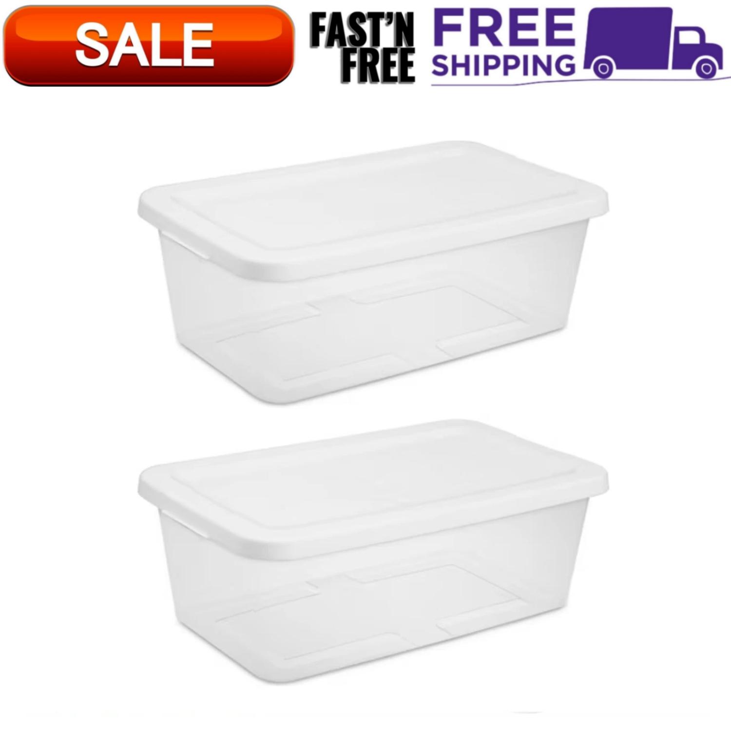 (2 pack) Sterilite 6 Qt. Clear Plastic Storage Container Snap-On Lid White
