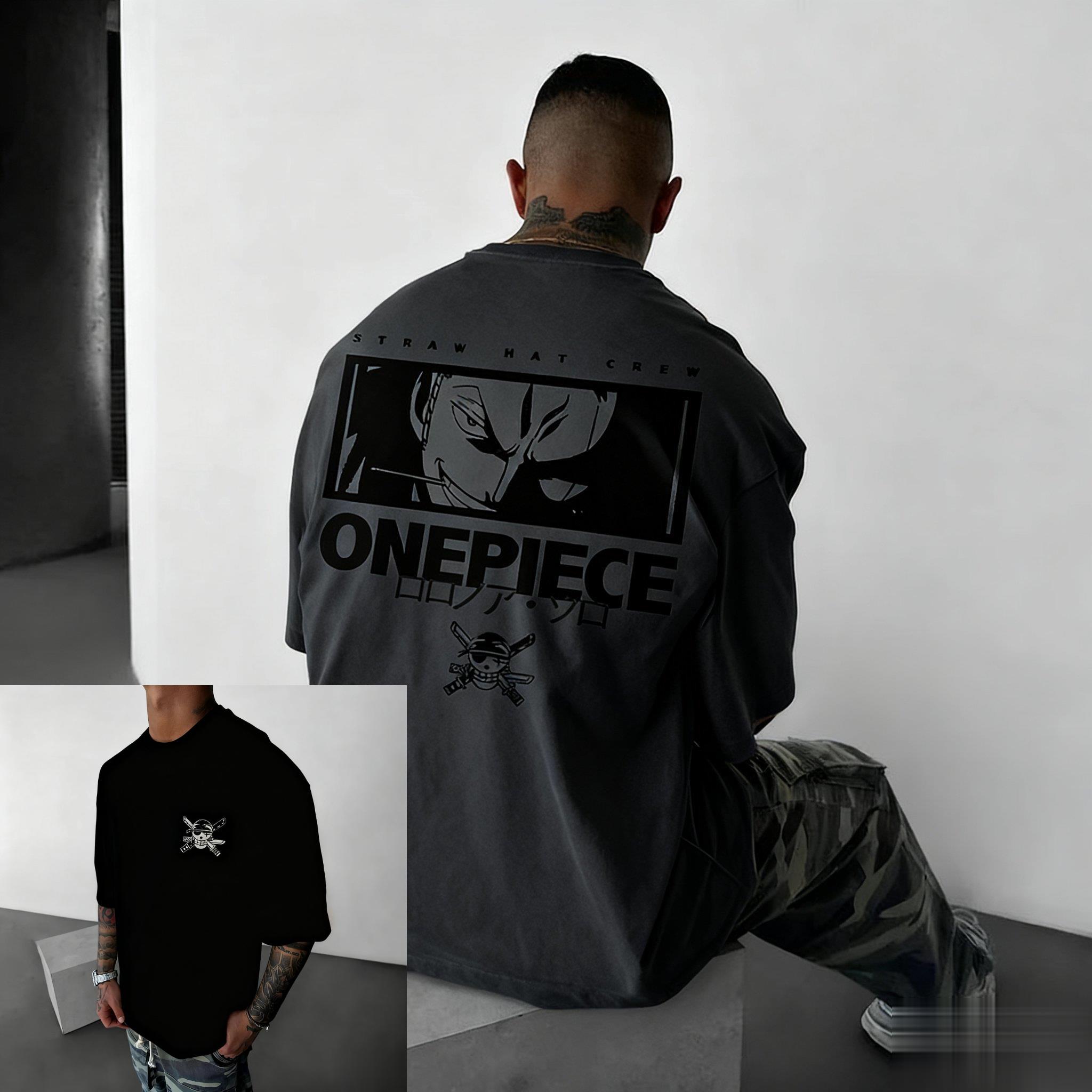 Unisex Zoro Grafik T-Shirt Herren Damen Sommer Neu Kurzarm Tee Streetwear Oversized Lässige Oberteile Y2k Kleidung S black