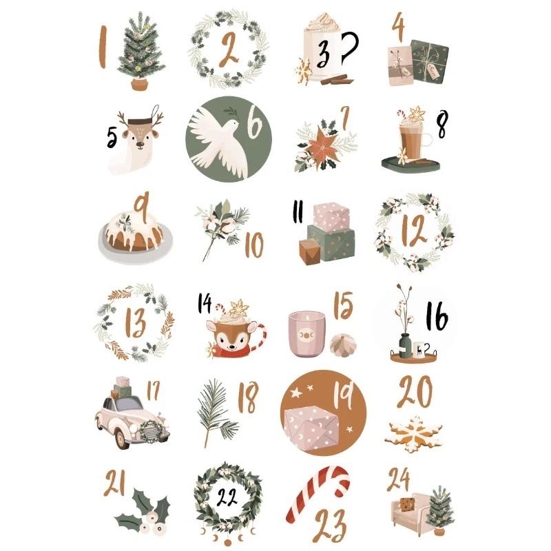 1sheet Merry Christmas Stickers Advent Calendar Number Sticker Handmade Cookie Candy Gift Seal Label Paper Sticker