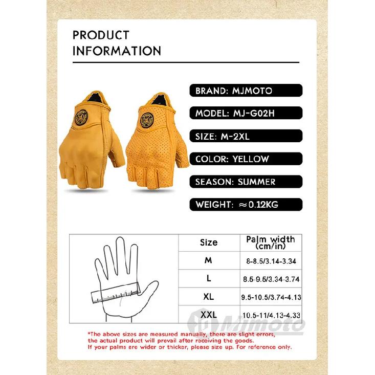 MJMOTO Retro Leder Motorrad Halbfingerhandschuhe Touchscreen Motocross Handschuhe Hartschalen Schutz Motorradhandschuh Atmungsaktiv
