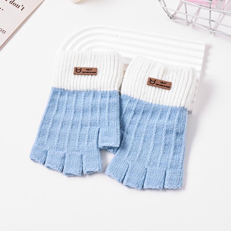 Damen Fahrradhandschuhe im koreanischen Stil, mit Samt gefüttert, halbfingerig: Warm, Dick und Ideal zum Schreiben bei kaltem Wetter