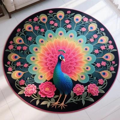 Tappeto Rosa 3D in Velluto di Cristallo Pavone - Tappetino Antiscivolo per Soggiorno o Camera da Letto