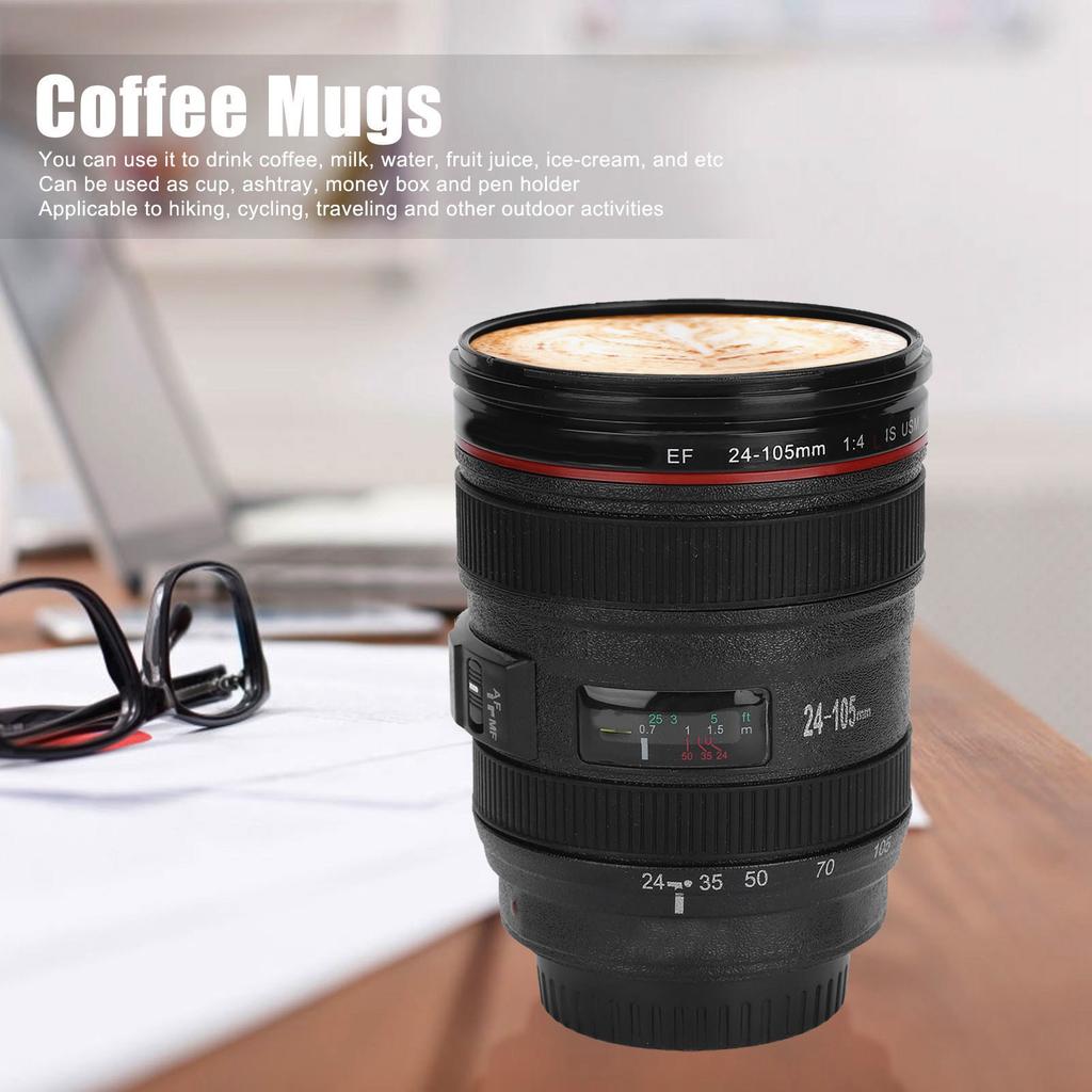 400ml Mini SLR Camera Lens Mug Plastic Coffee Mug With Keychain Portable Travel Wine Cup Stainless Steel Drinkware Creative Gift