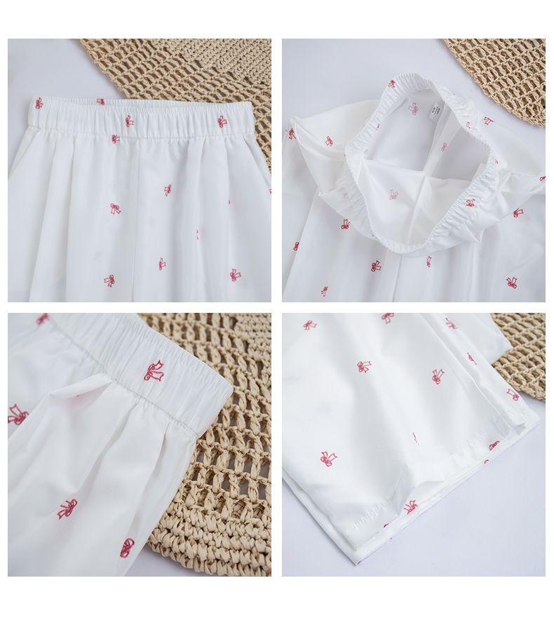 White Floral Yamamoto Women's Slim Straight Wide-Leg Bow Pants - 2025 Summer Collection.