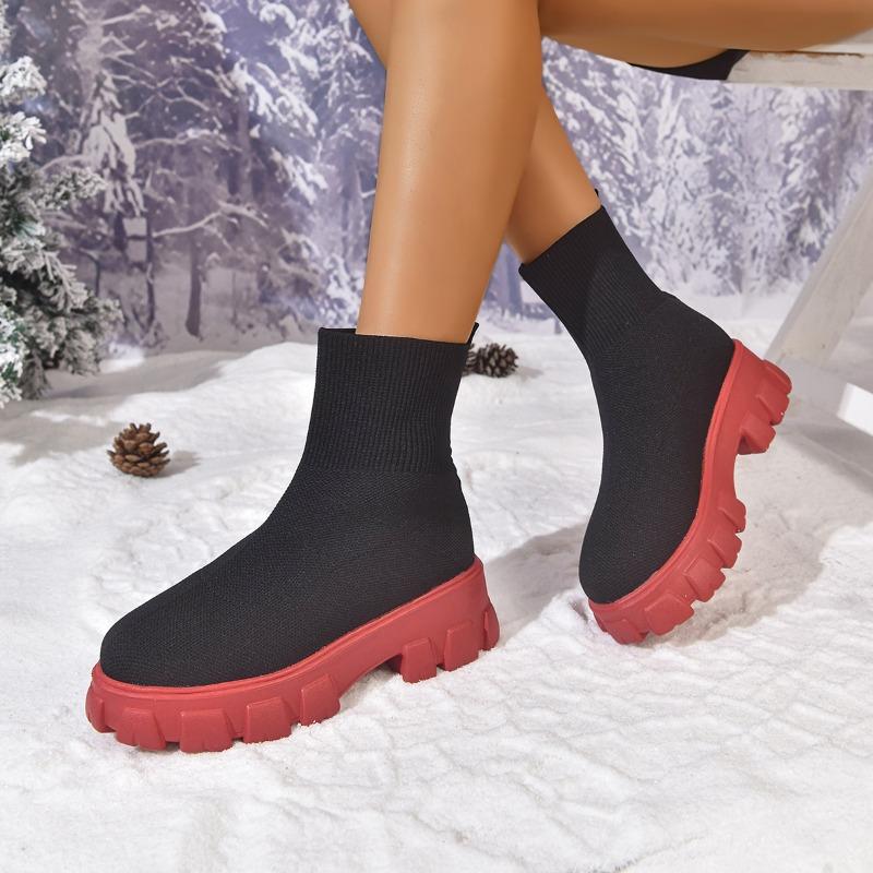 Autumn And Winter New High-Top Socks Boots Women'S Boots Thick-Soled Non-Slip Casual Sleeve Knitted Boots Large Size Boots