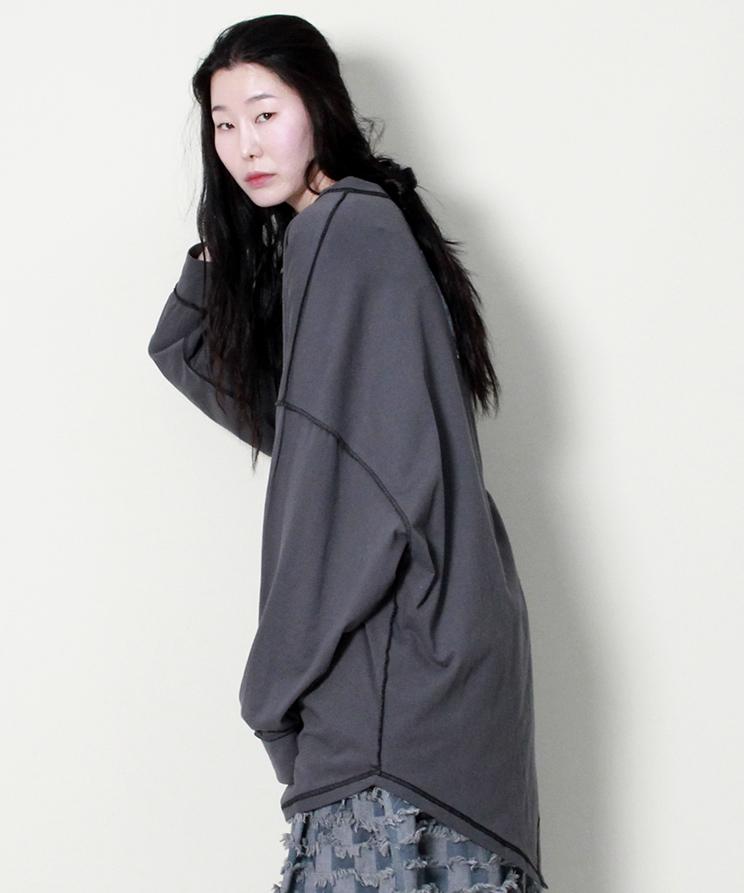 Deumakeu Oversized Asymmetrical Long Sleeve T-Shirt Charcoal